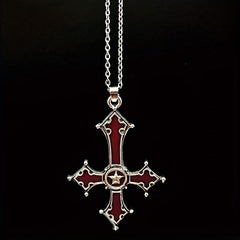 Blood Red Gothic Inverted Cross Pendant Necklace Punk Style Halloween Gift