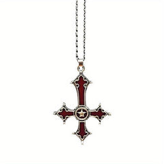 Blood Red Gothic Inverted Cross Pendant Necklace Punk Style Halloween Gift