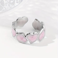 Pink Chain Peach Heart Women's Stainless Steel Open Ring