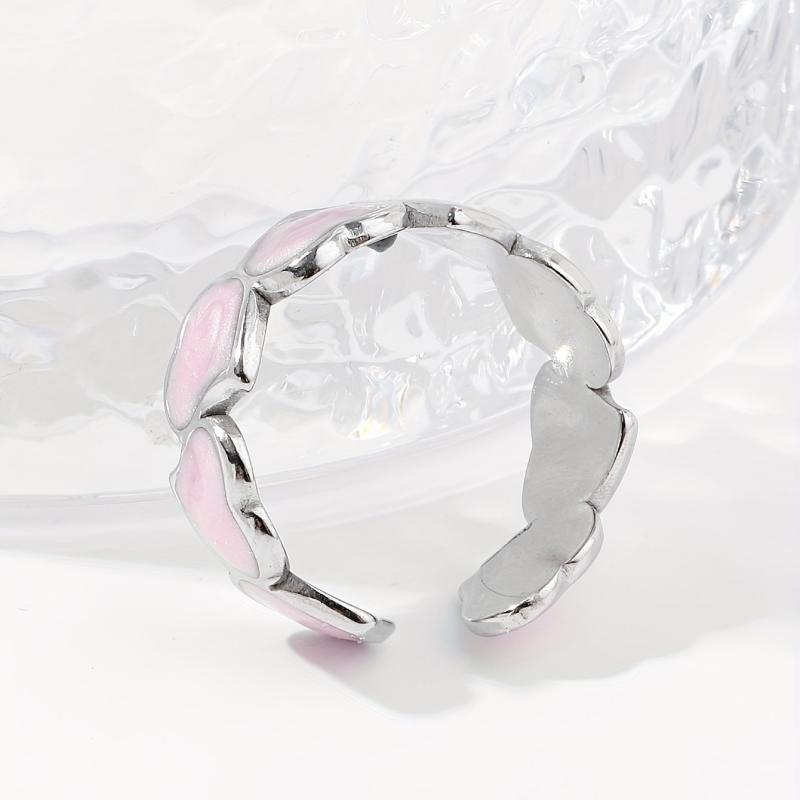 Pink Chain Peach Heart Women's Stainless Steel Open Ring