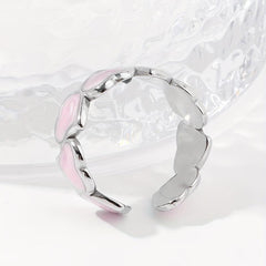 Pink Chain Peach Heart Women's Stainless Steel Open Ring