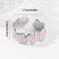 Pink Chain Peach Heart Women's Stainless Steel Open Ring