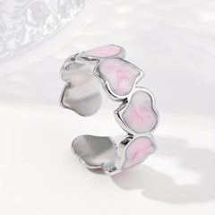 Pink Chain Peach Heart Women's Stainless Steel Open Ring