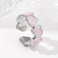 Pink Chain Peach Heart Women's Stainless Steel Open Ring