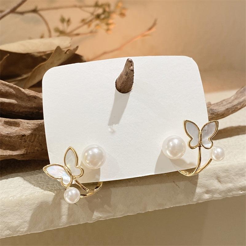 Butterfly Shape Faux Pearl Earrings for Women