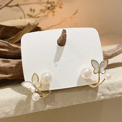 Butterfly Shape Faux Pearl Earrings for Women