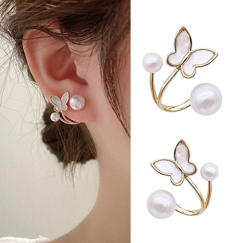 Butterfly Shape Faux Pearl Earrings for Women