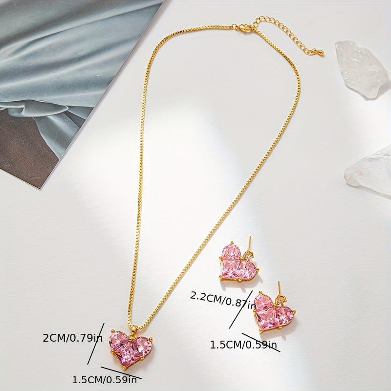 Love Heart Pendant Necklace & Earrings Set Wedding Bridal Jewelry Gift
