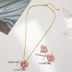 Love Heart Pendant Necklace & Earrings Set Wedding Bridal Jewelry Gift