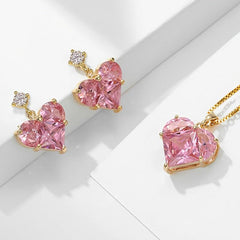 Love Heart Pendant Necklace & Earrings Set Wedding Bridal Jewelry Gift