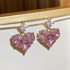 Love Heart Pendant Necklace & Earrings Set Wedding Bridal Jewelry Gift