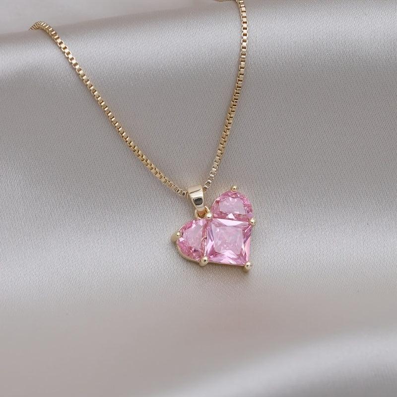 Love Heart Pendant Necklace & Earrings Set Wedding Bridal Jewelry Gift