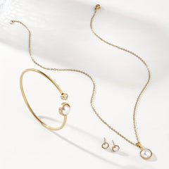 Stainless Steel Jewelry Set Pendant Necklace Stud Earrings Bracelet Women Girls