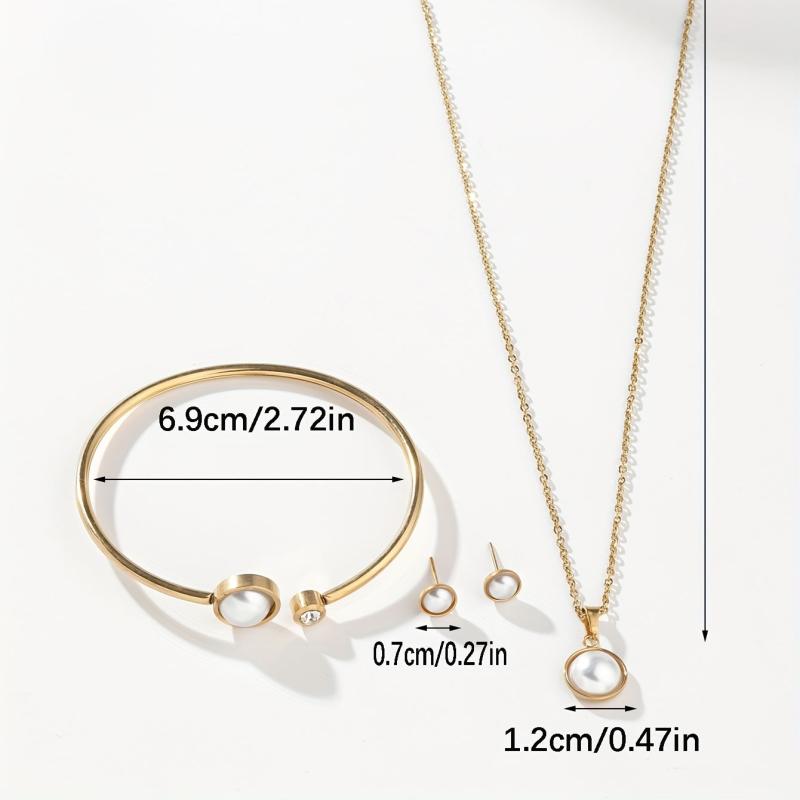 Stainless Steel Jewelry Set Pendant Necklace Stud Earrings Bracelet Women Girls