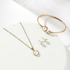 Stainless Steel Jewelry Set Pendant Necklace Stud Earrings Bracelet Women Girls