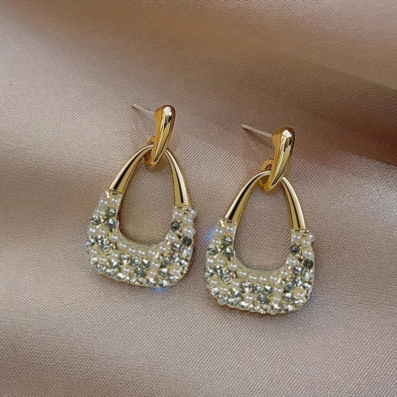 Geometric Pearl Water Drop Earrings