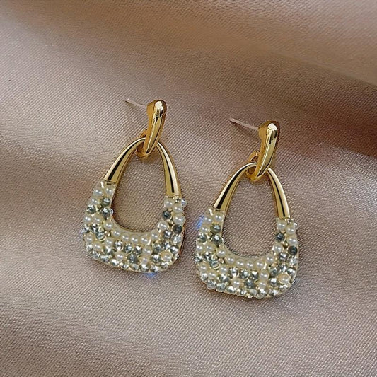 Geometric Pearl Water Drop Earrings