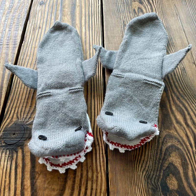 Funny Red Mouth Gray Shark Floor Socks Warm Wool Socks