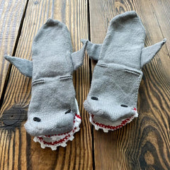 Funny Red Mouth Gray Shark Floor Socks Warm Wool Socks