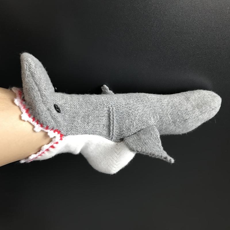 Funny Red Mouth Gray Shark Floor Socks Warm Wool Socks