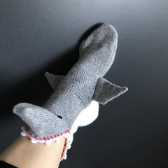 Funny Red Mouth Gray Shark Floor Socks Warm Wool Socks