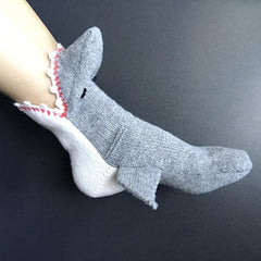Funny Red Mouth Gray Shark Floor Socks Warm Wool Socks
