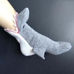 Funny Red Mouth Gray Shark Floor Socks Warm Wool Socks