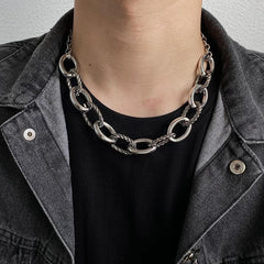 Punk Thick Twist Chain Necklace Statement Chunky Metal Chain Two Necklace