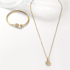 Stainless Steel Clover Pendant Necklace & Bracelet Set