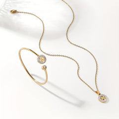 Stainless Steel Clover Pendant Necklace & Bracelet Set