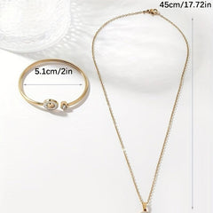 Stainless Steel Clover Pendant Necklace & Bracelet Set