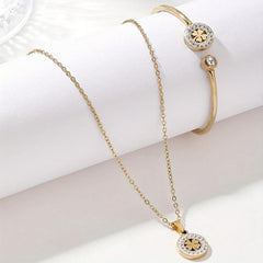 Stainless Steel Clover Pendant Necklace & Bracelet Set