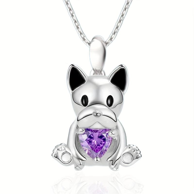 Unique Bulldog Hug Amethyst Pendant Necklace for Girl's Birthday