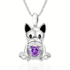 Unique Bulldog Hug Amethyst Pendant Necklace for Girl's Birthday
