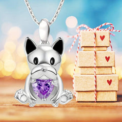 Unique Bulldog Hug Amethyst Pendant Necklace for Girl's Birthday