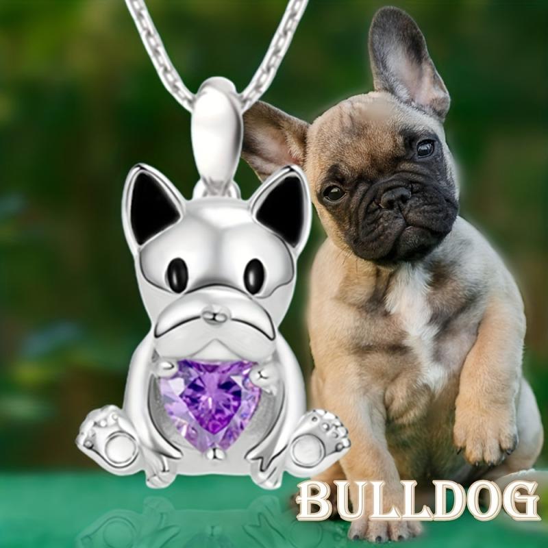 Unique Bulldog Hug Amethyst Pendant Necklace for Girl's Birthday