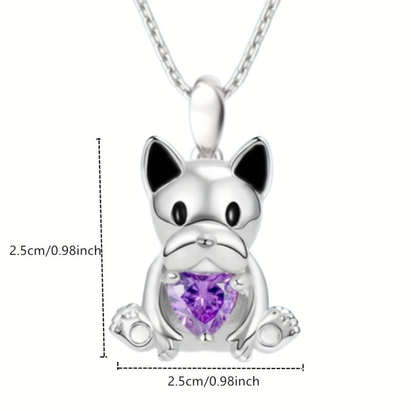 Unique Bulldog Hug Amethyst Pendant Necklace for Girl's Birthday