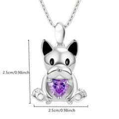 Unique Bulldog Hug Amethyst Pendant Necklace for Girl's Birthday