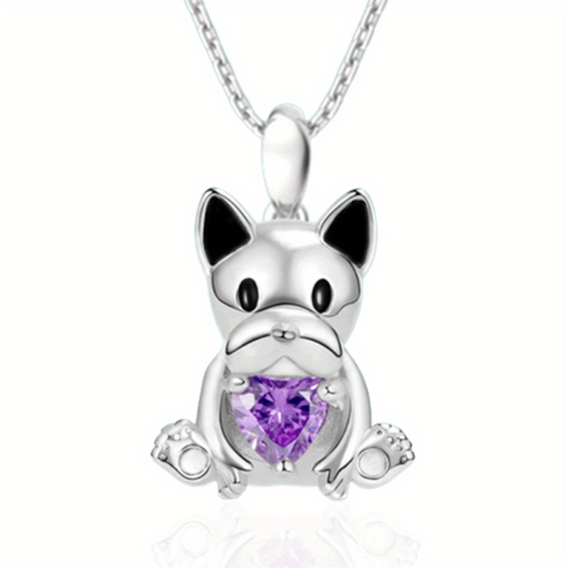 Unique Bulldog Hug Amethyst Pendant Necklace for Girl's Birthday