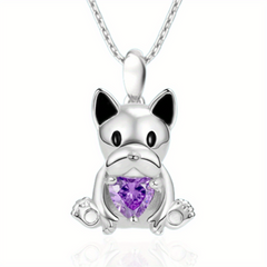 Unique Bulldog Hug Amethyst Pendant Necklace for Girl's Birthday