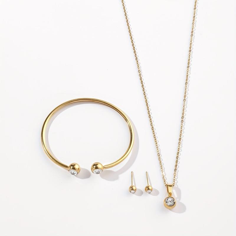 Stainless Steel Necklace Earring Bracelet Set for Women