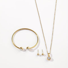 Stainless Steel Necklace Earring Bracelet Set for Women