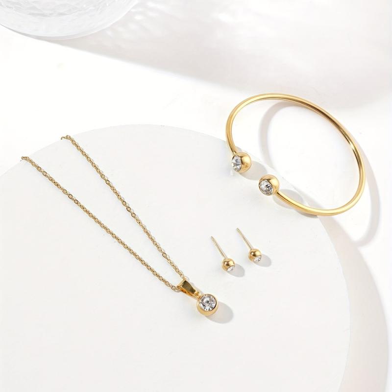 Stainless Steel Necklace Earring Bracelet Set for Women