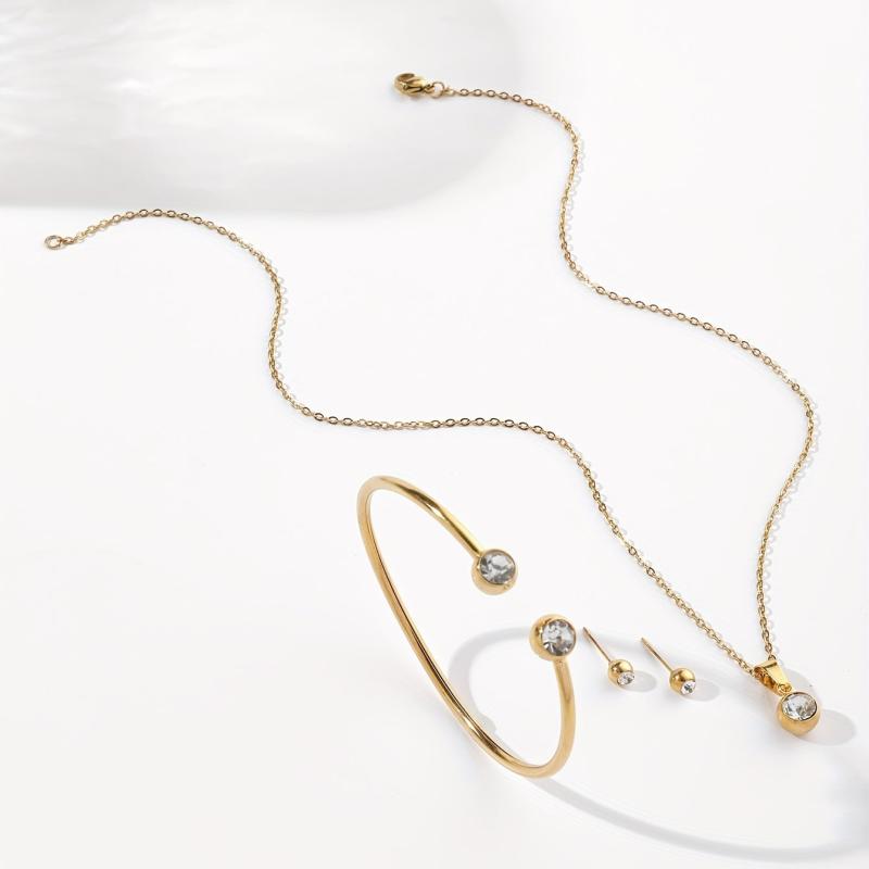 Stainless Steel Necklace Earring Bracelet Set for Women