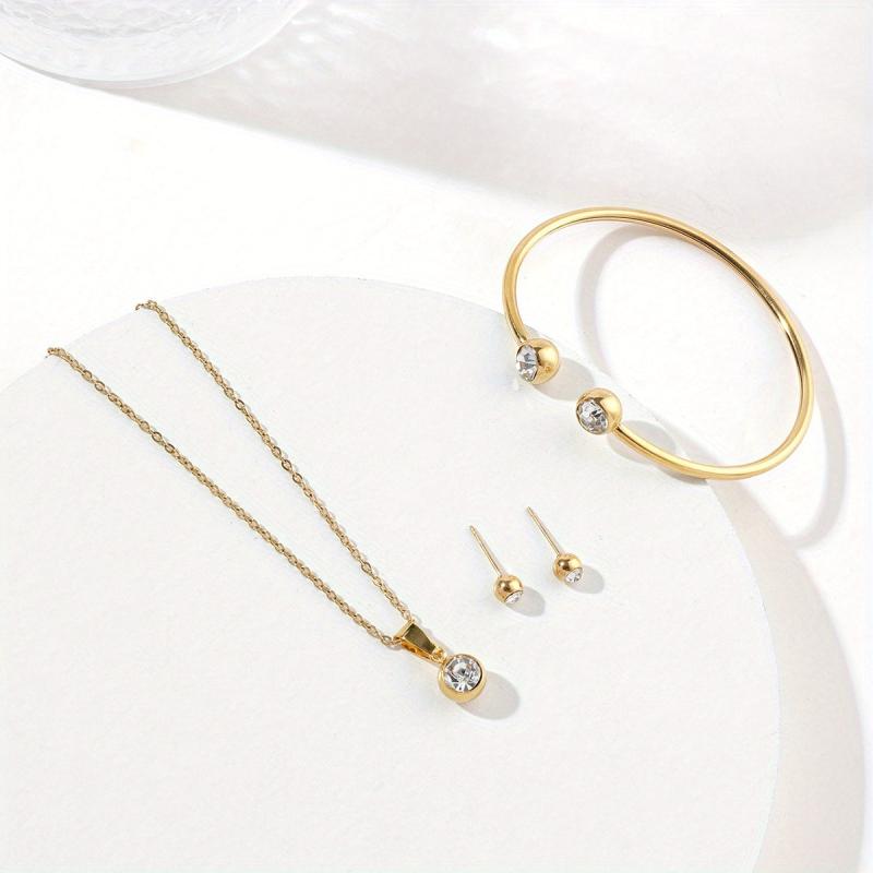 Stainless Steel Necklace Earring Bracelet Set for Women