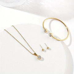 Stainless Steel Necklace Earring Bracelet Set for Women