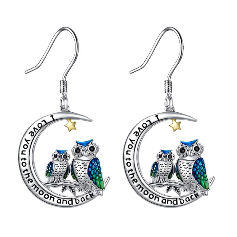 Cute Owl Moon Earrings for Women and Girls - Birthday Christmas Gift