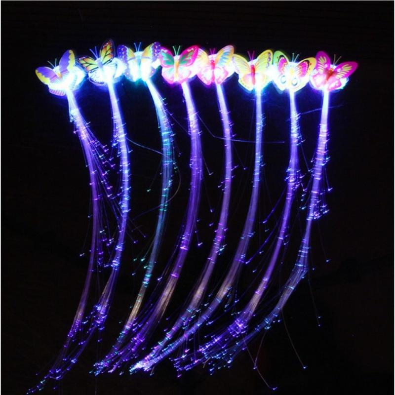 10pcs LED Light up Rainbow Butterfly Braid Fiber Optic Hair Clip