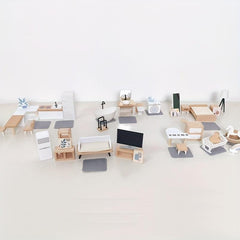 Wooden Toy Kitchen Bedroom & Playhouse Set for Kids