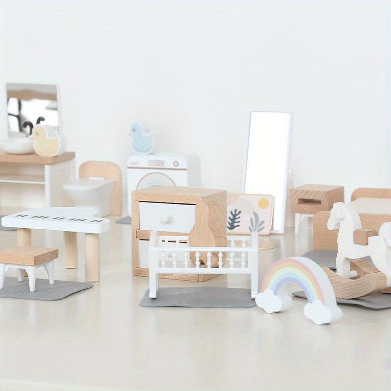 Wooden Toy Kitchen Bedroom & Playhouse Set for Kids